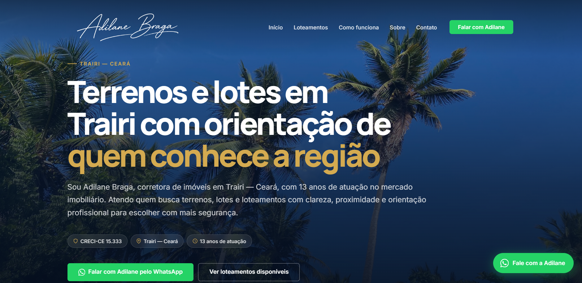Preview do site da Adilane Braga